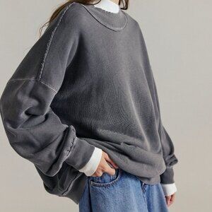 Free People Washed Black Palm Springs Pullover Sweatshirt